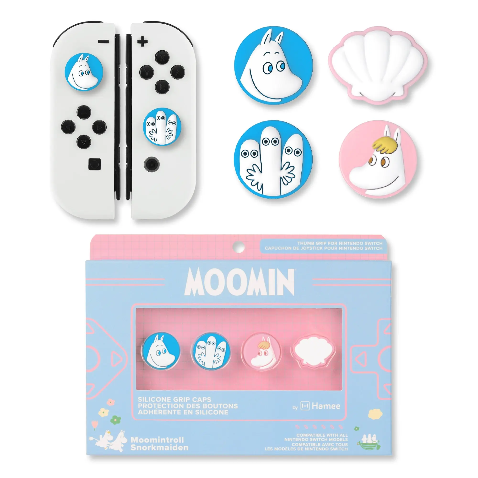 Hamee Moomin Thumb Grips Compatible with Nintendo Switch OLED/Switch Lite, Character Joystick Grip Cover Caps – Snufkin and Little My