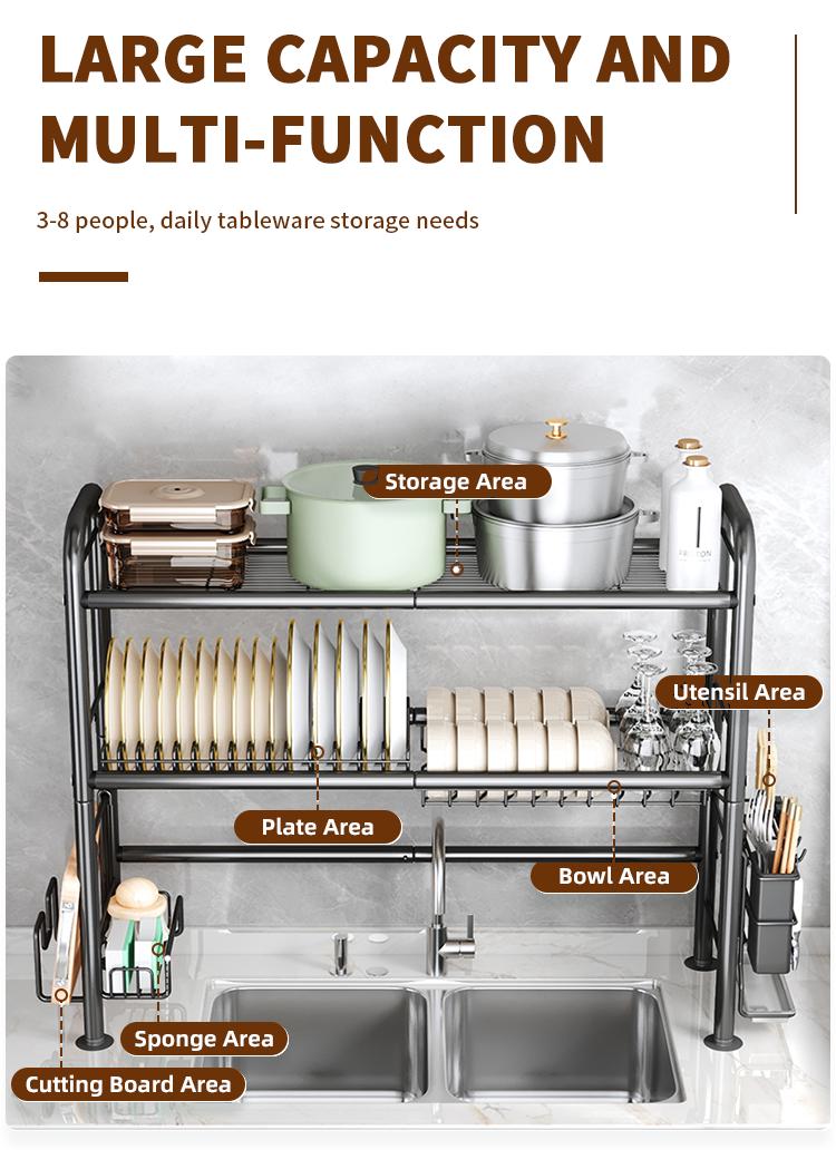 San Dream Over The Sink Dish Drying Rack Large Dishes Drainer 2-Tier Dish Drying Rack for Kitchen Dish Rack Countertop Organizer Metal Kitchen Sink Organizer Mount