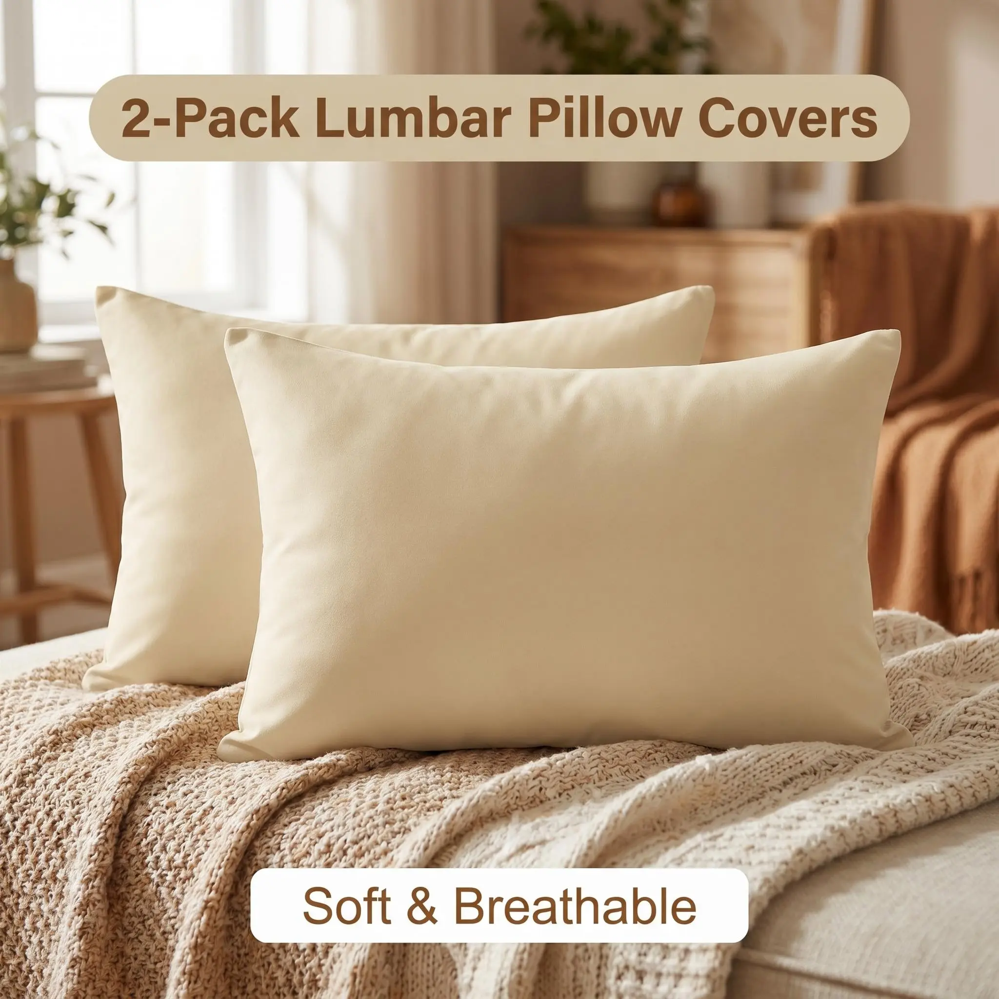 Bedsum 2-Piece 13"x18" 100% Brushed Microfiber Zippered Pillowcases, Super Soft Cozy Travel Pillow Cases with Zip-In Pillow Fit