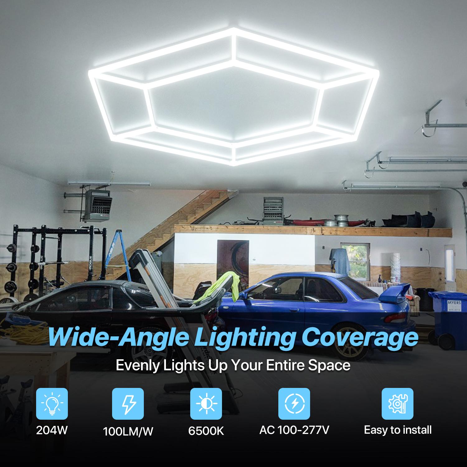 HYPERLITE Hexagon Light Honeycomb Light LED Ceiling Light, 130–204W 13,000–20,400LM 6500K Bright White, Car Detailing Garages, Garage Light, Workshops, Basements, Gyms, Studios, Barber Shops, Game Rooms, LED Wall Decorative Lighting， SpringGlowUp