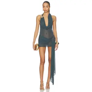 Jaded London Sparkly Mesh Mini Dress in Blue