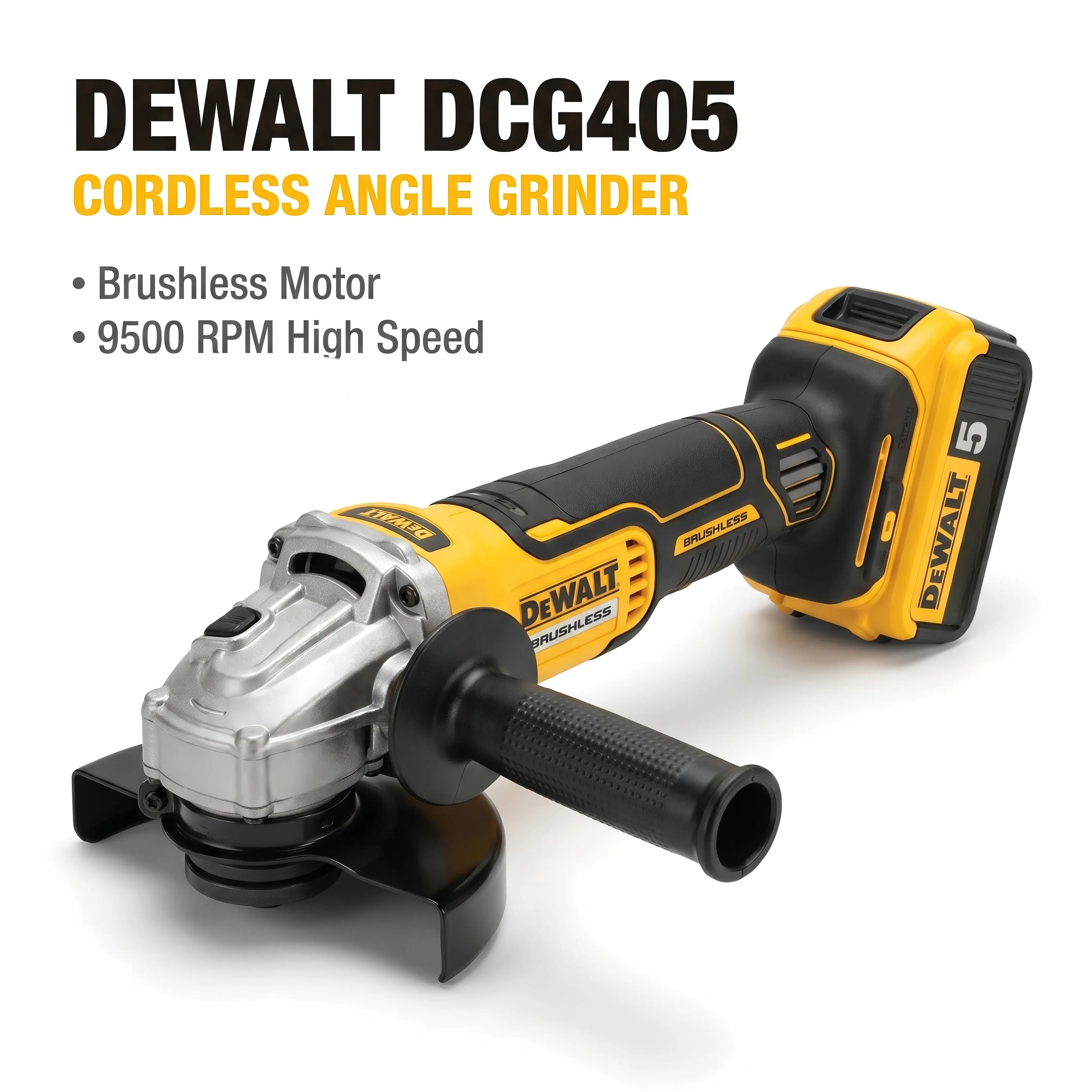 Dewalt DCG405NT Cordless Brushless Angle Grinder (Open Box) - High Power, High Torque, IP54 Protection, Detachable Frame, Battery Charger Included, for Professional Construction, Efficient Grinding Power Tool