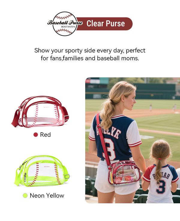[Valentine's Day Gift] BOSTANTEN Baseball Crossbody Purse for Women,Small Shoulder Bag Vegan Leather Sports Moms with Adjustable Strap,clear bag stadium approved for baseball game fan Casual Daily