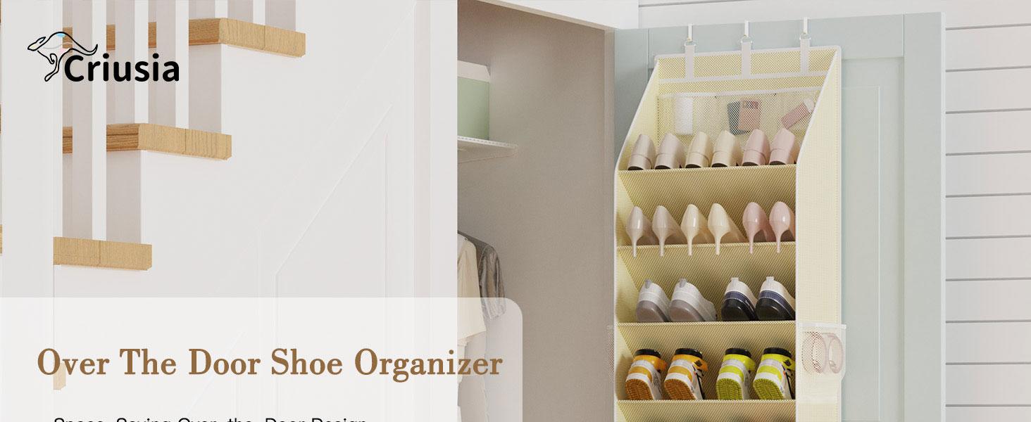 Criusia Over The Door Shoe Organizer for Closet with Large Deep Pockets Narrow Shoe Rack for Door Hanging Boots Storage Compact Design for Small Spaces Dormitory Storage Back to School Must Have Premium Oxford Fabric Tear Resistant - Metal