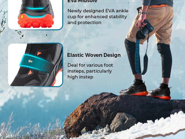 FitVille Men's Extra Wide Slip On Shoes with Arch Support, Comfortable Orthopedic Hiking Sneakers for Travel Camping, Waterproof and Breathable Outdoorfun