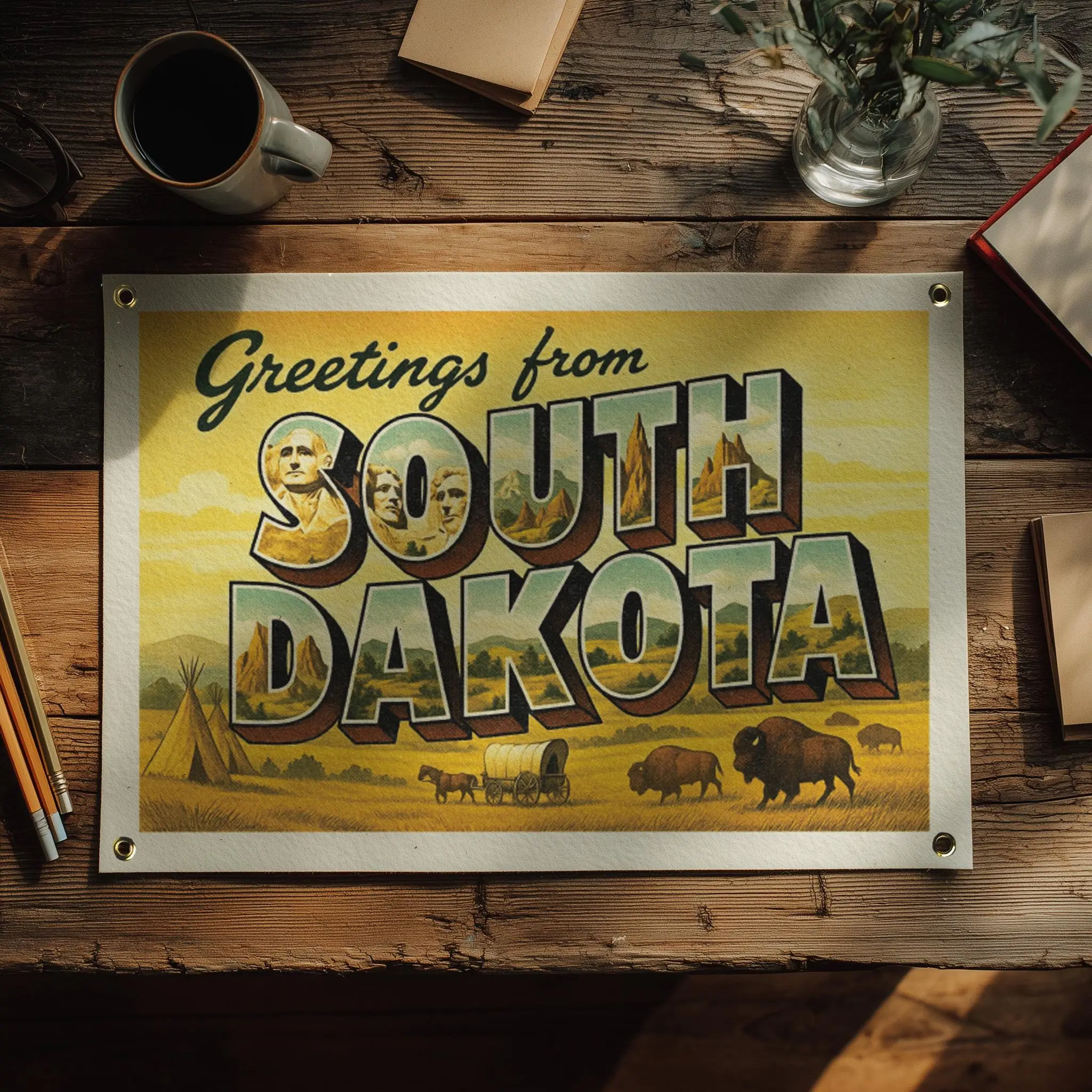 South Dakota Postcard Felt Banner
