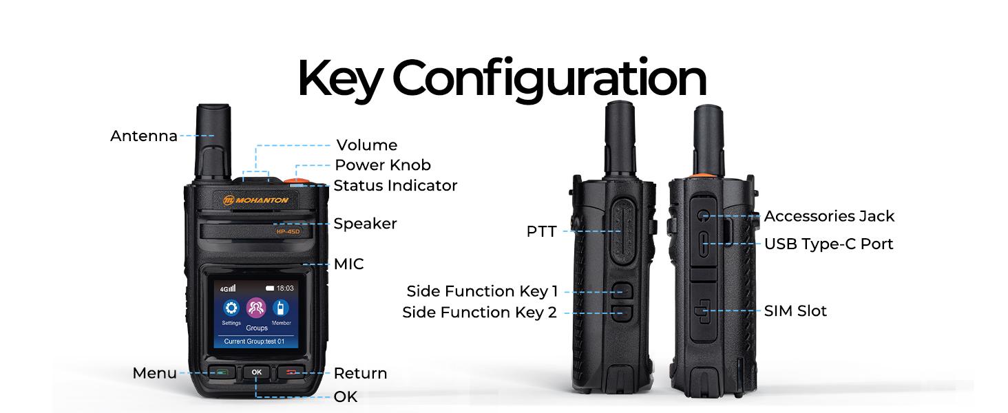 2PC M MOHANTON HP-45D 4G LTE POC Radio with Lifetime Free SIM - No Monthly Fees HD Loud Audio Massive 4000mAh Battery