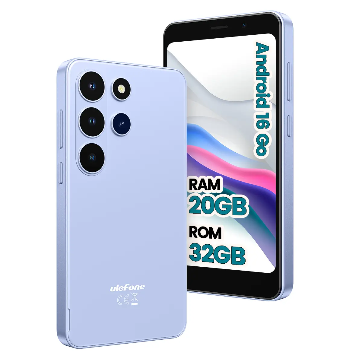 Ulefone Note 22 Unlocked Smartphone, 5" Compact Android 16 Go 4G Cell Phone 20GB RAM (3GB+17GB virtual), 32GB ROM, 2TB expandable, removable 3000mAh battery, Dual SIM, Face Unlock, USB-C