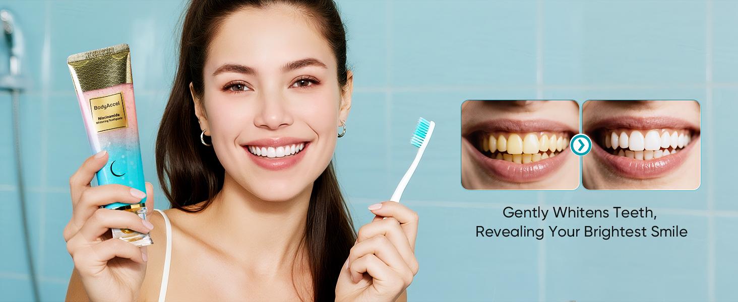 BodyAccel Niacinamide Whitening Toothpaste - Fast Acting Formula with Peach Extract & Mint for Sensitive Teeth - Eco Friendly & Fluoride Free - 100g BodyAccel Niacinamide Whitening Toothpaste - Fast Acting Formula with Peach Extract & Mint for Sensitive Teeth - Eco Friendly & Fluoride Free - 100g