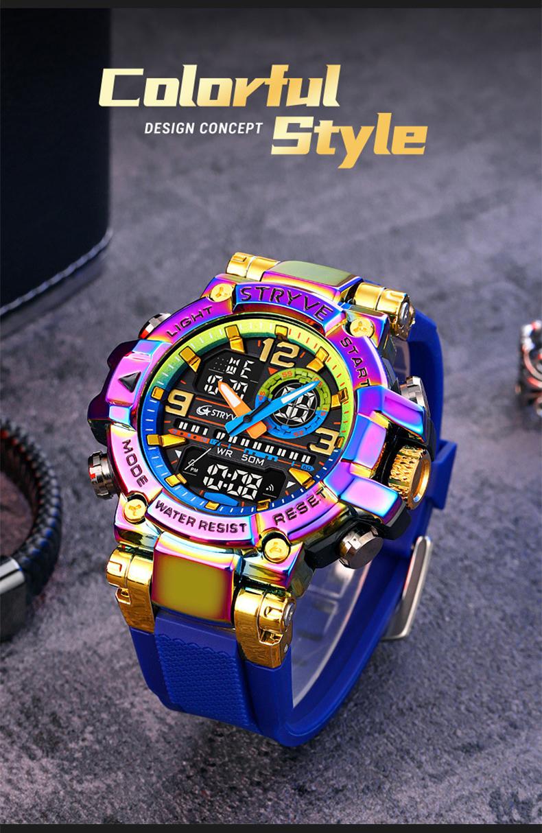 Men's Colorful Punk Style Quartz Watch, Jumpstart sale Multi.Functional Waterproof Dual Display Wristwatch, TrendyFashion Sport Watch, Birthday Gift with Gift Boxfashionable wristwatch multifunctional men