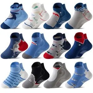 12 Pairs Baby Boys Toddlers Grips Socks Kids Non Slip Anti Skid Ankle Cotton No Show Socks With Grippers Shark Socks