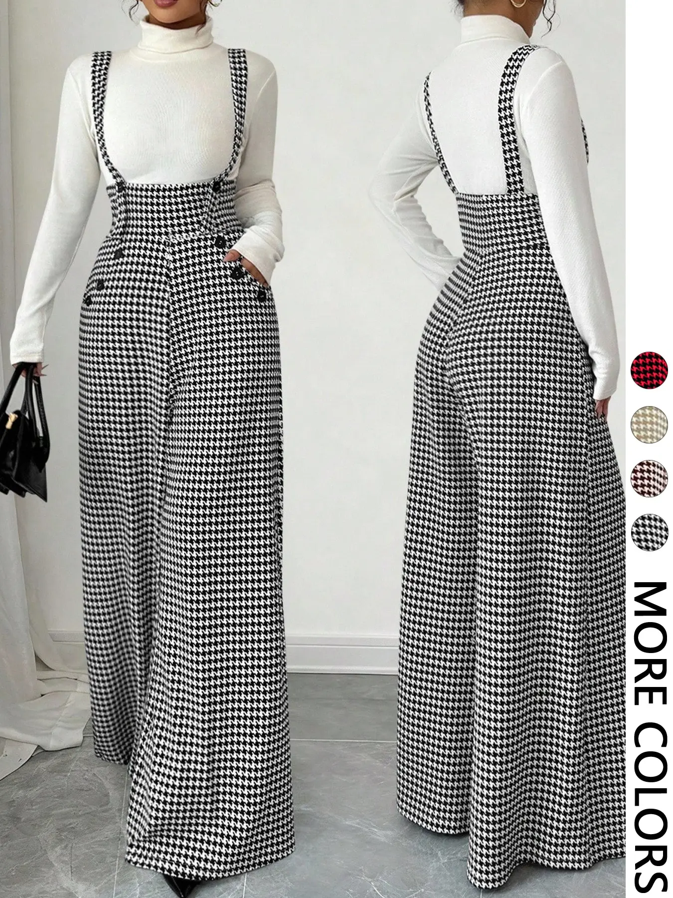 Women's Casual Button Strap Straight Leg Loose Oversized Overalls, Casual Style Jumpsuit, Fashion Versatile Commuter Wear, 1-Piece Jumpsuit