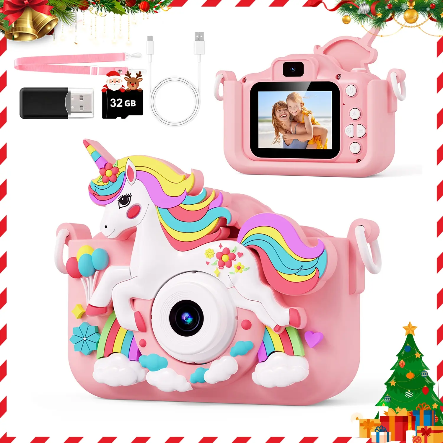 Portable 2.0 Inch Digital Camera with Protective Unicorn Cover, 8X Zoom, 1080P HD Lens Taking Photo, Recording Video, Perfect Gifts