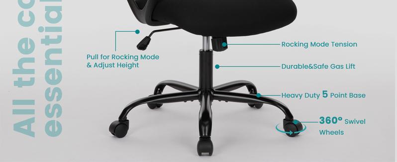 Ergonomic Office Chair, Fixed Mesh Mid Back Computer Chair with Lumbar Support for Home Waiting Area Reception Conference Room