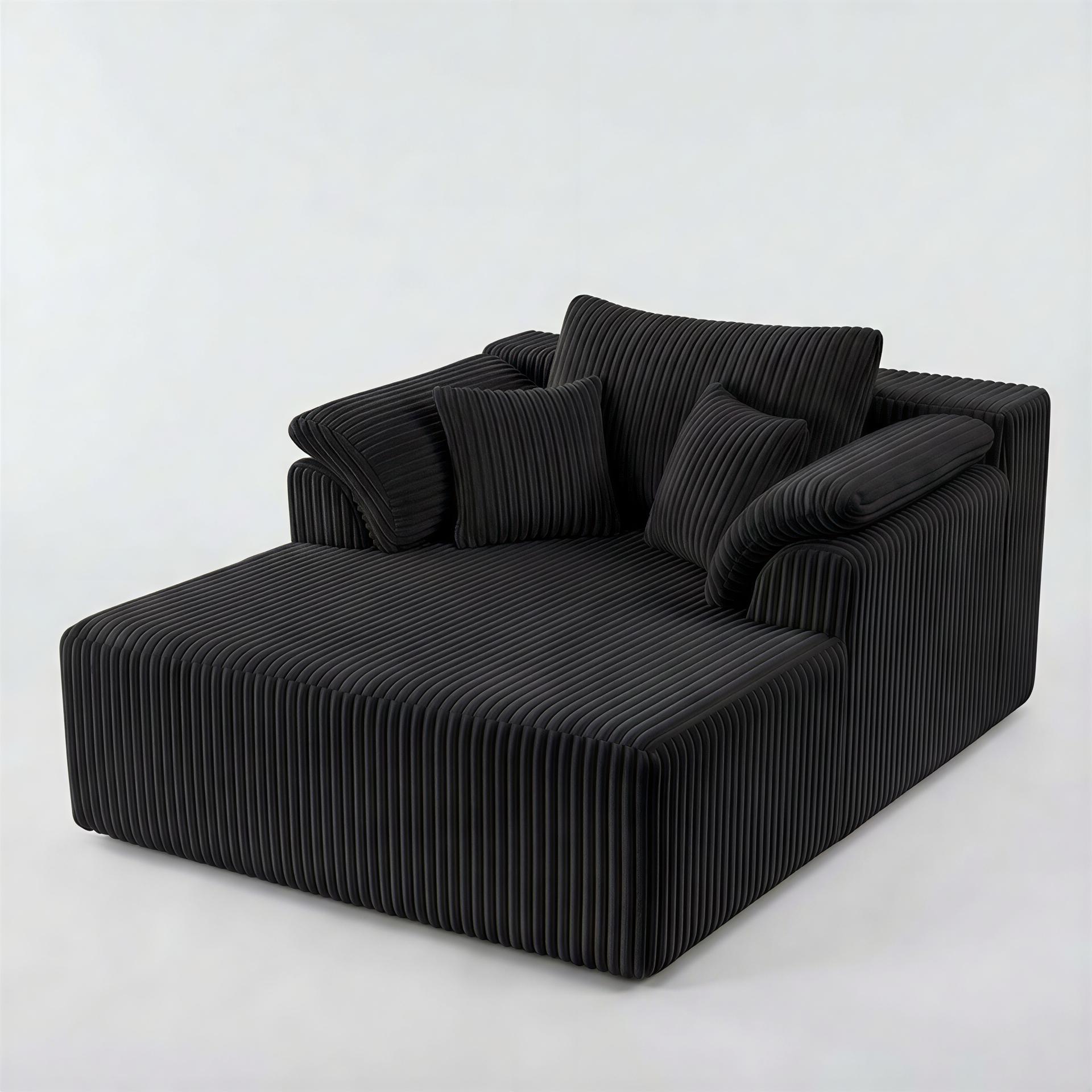 60 Inch Chaise Lounge Chair Indoor, Oversized Corduroy Upholstered Boneless Sofa Bed, Deep Seat Sleeper Couch Reading Chairs, Cloud Sofas Couches for Living Room, No Assembly Required (BLACK)