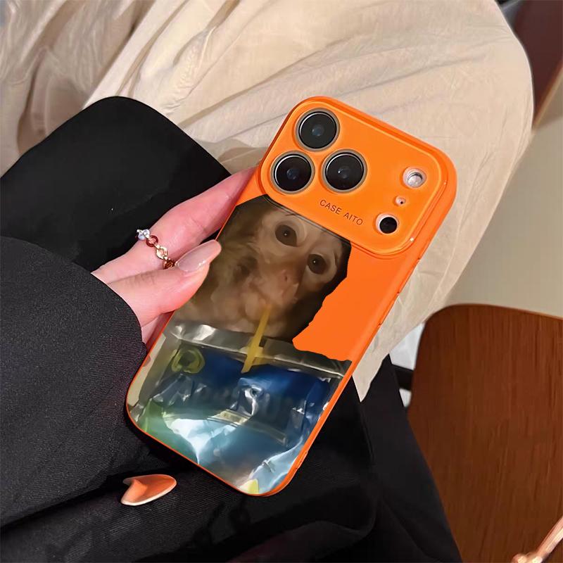 Funny Monkey Drinking Water Case for iPhone 17 Pro Max 17Air 17 16E 16 15 14 13 12, Ultra Skin-Friendly TPU, All-Inclusive Glass Lens Protection, Aesthetic Creative Animal Gift, Dopamine Ins Style Fun Cover, Shockproof Slim Case, Lens Window Design