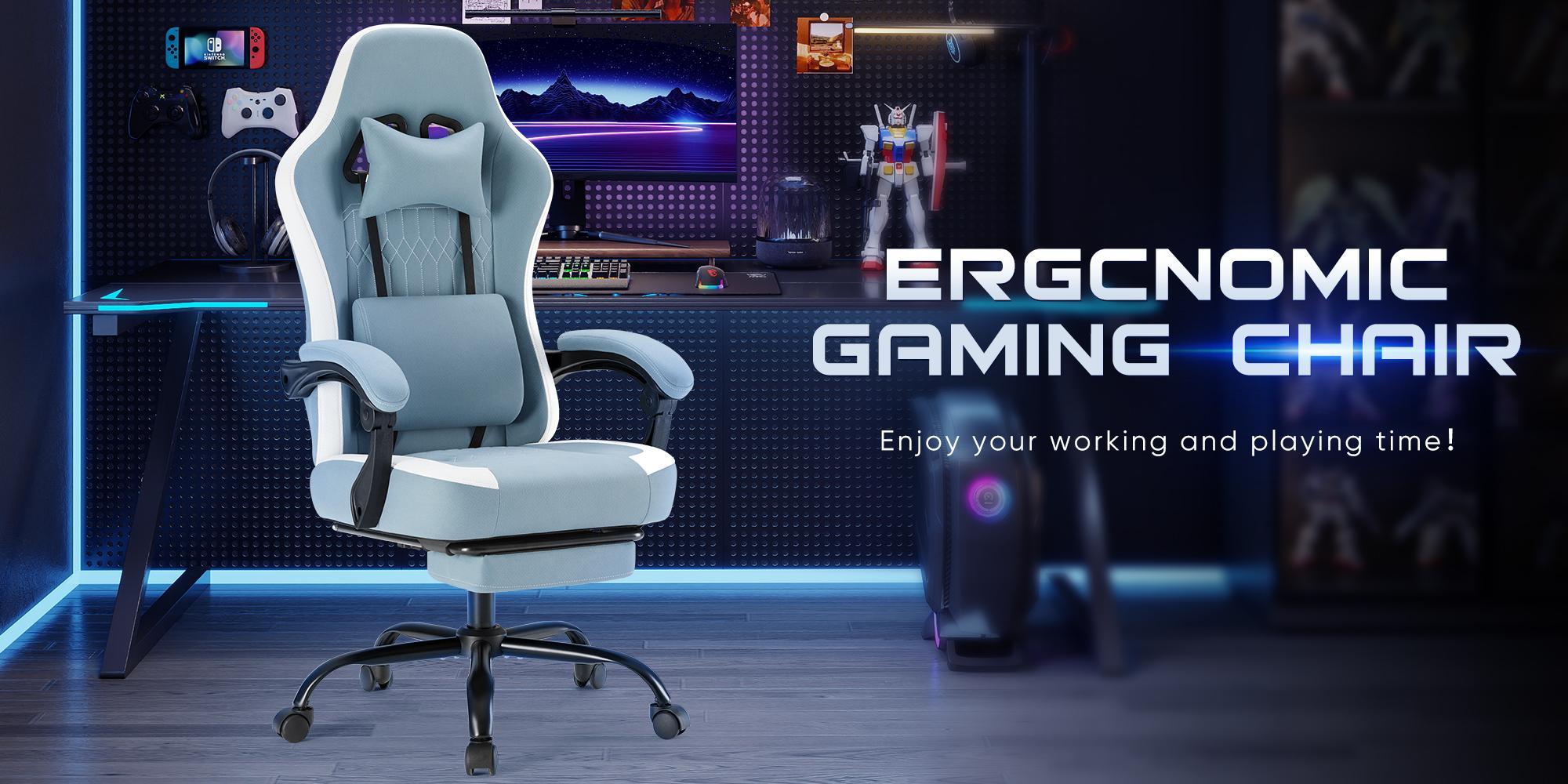 Computer Gaming Chair - High Back Ergonomic Desk Chair with Footrest and Lumbar Support, Height Adjustable Task Chair with Linkage Armrests and Headrest, 360° Swivel Wheels