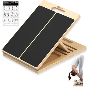 Homhut Portable Wooden Slant Board Adjustable Incline Calf Stretcher for Squats, Pilates, Physical Therapy, Ankle & Leg Stretching Home Fitness Equipment