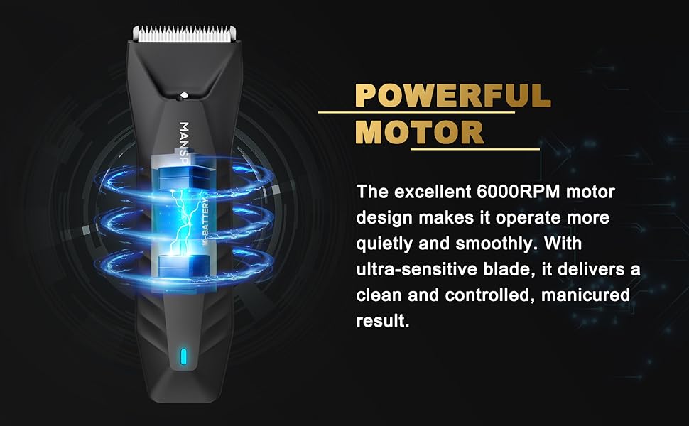 MANSPOT Manscape Body & Pubic Hair Trimmer for Men Electric Groin Hair Trimmer with Replaceable Ceramic Blade Heads Waterproof for Wet Dry Use Standing Recharge Dock 90 Minutes Shaving Time