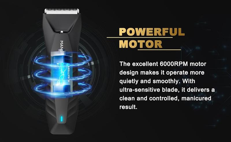 MANSPOT Manscape Body & Pubic Hair Trimmer for Men Electric Groin Hair Trimmer with Replaceable Ceramic Blade Heads Waterproof for Wet Dry Use Standing Recharge Dock 90 Minutes Shaving Time