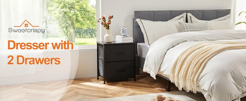 Nightstand with 2 Fabric Drawers, Small Dresser, Side Table, End Table, Bedside Table, Night Stands, Small Nightstand, Bedroom Furniture