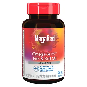 Omega 3 Fish Oil & Antarctic Krill Oil 500mg Softgels for Brain, Heart, Joints & Eye Support, MegaRed (80 Count Bottle), Concentrated Omega 3 Fatty Acid Supplement with EPA, DHA, Phospholipids
