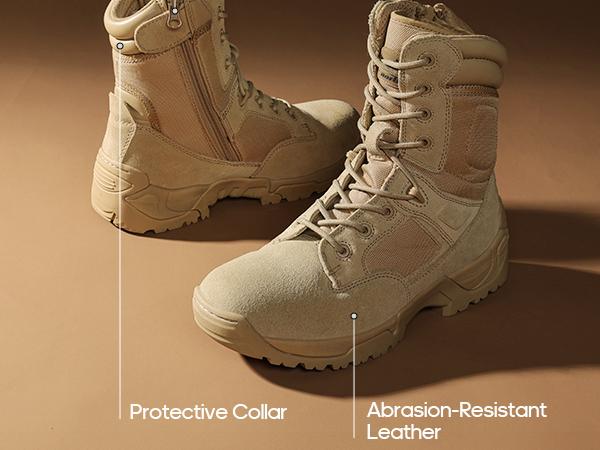 NORTIV 8 Men's Tactical Research Boots - Breathable & Abrasion-Resistant Leather - Non-Slip Working Shoes - Round Toe - Laces & Zipper Closure - Winter Outdoor & Indoor Activities - Sand Worker Footwear