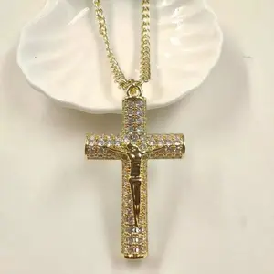 Holylegend 14k Real Gold-Plated Cuban , Figaro, Miami Cross with Jesus Christ Crucifix,24 inches Long and 6mm Wide,Handcrafted Polishing and Multiple Electroplating Daily Wear Necklace