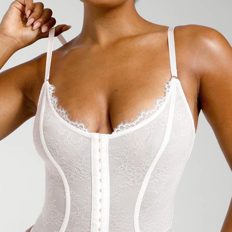 Shapellx Lace Glamour Thong Hourglass Bodysuit Tummy bridle Front Button Design Tops Comfort Shapewear for Women Sleeveless Skinny Slim Womenswear