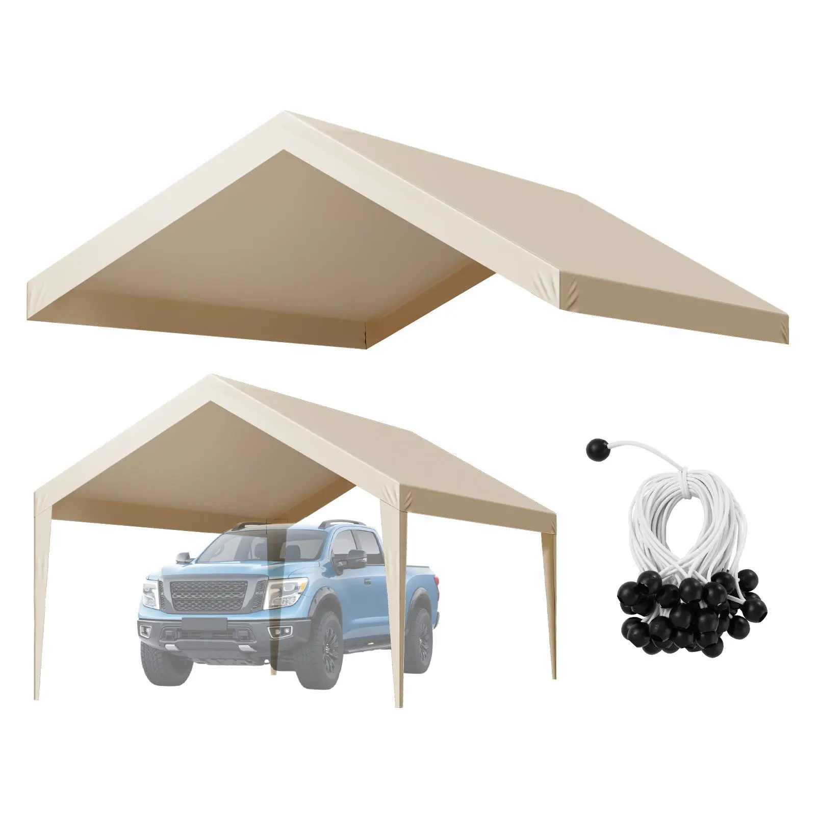 VEVOR 12x20 ft Heavy-Duty PE Woven Carport Replacement Canopy Cover, Waterproof UV-Resistant Garage Shelter Tarp for Farms, Flexible Beige (Frame Not Included), Portable