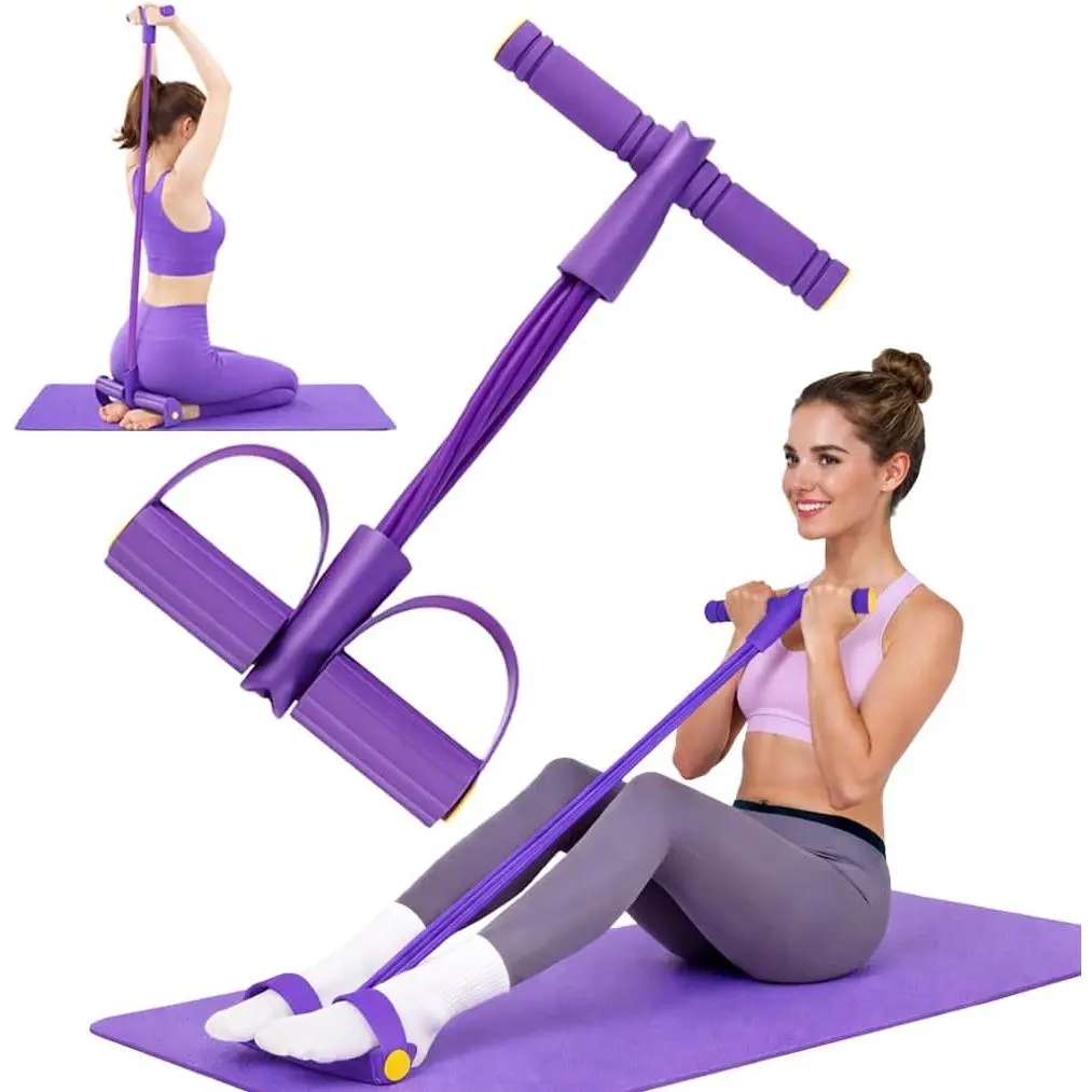 Resistant Bands with Pedal Handles - 8-Tube Natural Rubber Ankle Puller, Portable Compact Workout Exercise Band for Foot Stability, Home Gym Strength Training