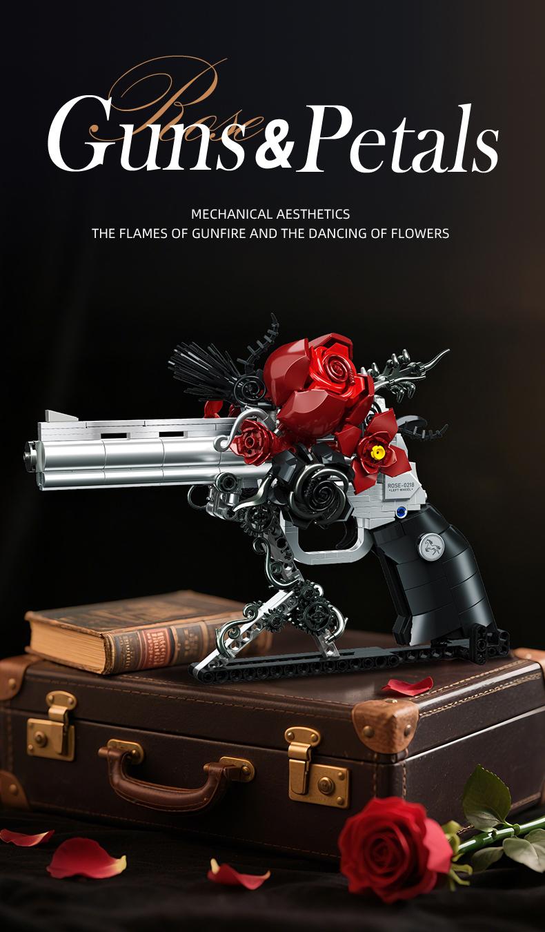 Guns & Petals Building Set Revolver Model Desktop Decoration Gothic Dark Romantic Style Ornament Movable Mechanical Parts Suitable for Home Decor Enthusiasts Guns & Petals Building Set Revolver Model Desktop Decoration Gothic Dark Romantic Style Ornament Movable Mechanical Parts Suitable for Home Decor Enthusiasts
