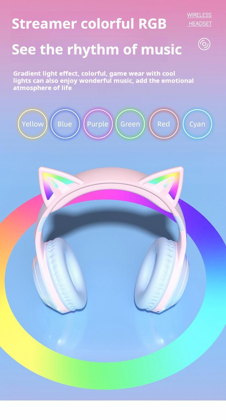 Wireless Bluetooth Cat Ear Headphones with Built in Microphone LED Light Up Foldable Over Ear Headphones for Phone Tablet iPad Laptop Computer Cute Gift for Kids Teens and Adults