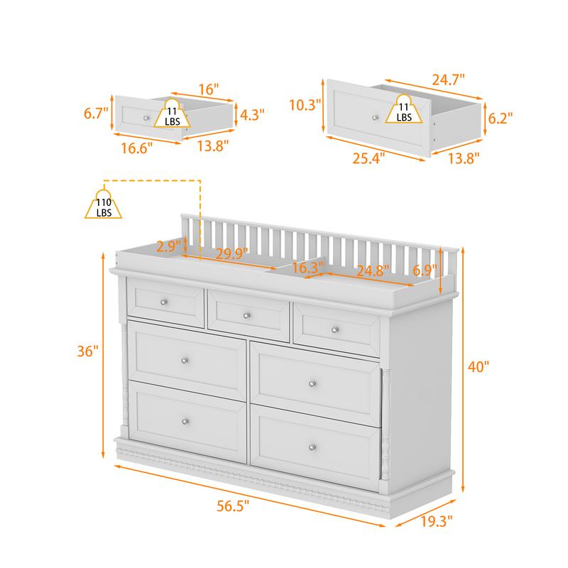 FUFU&GAGA Modern Nursery Dresser Chest with 5 Drawers, 2 Open Shelves & Guard Table Top, Wood Dresser Storage Chest of Drawers