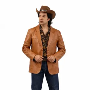 Men’s Genuine Napa Leather Buttons Up Classic Western Blazer Jacket Handcrafted