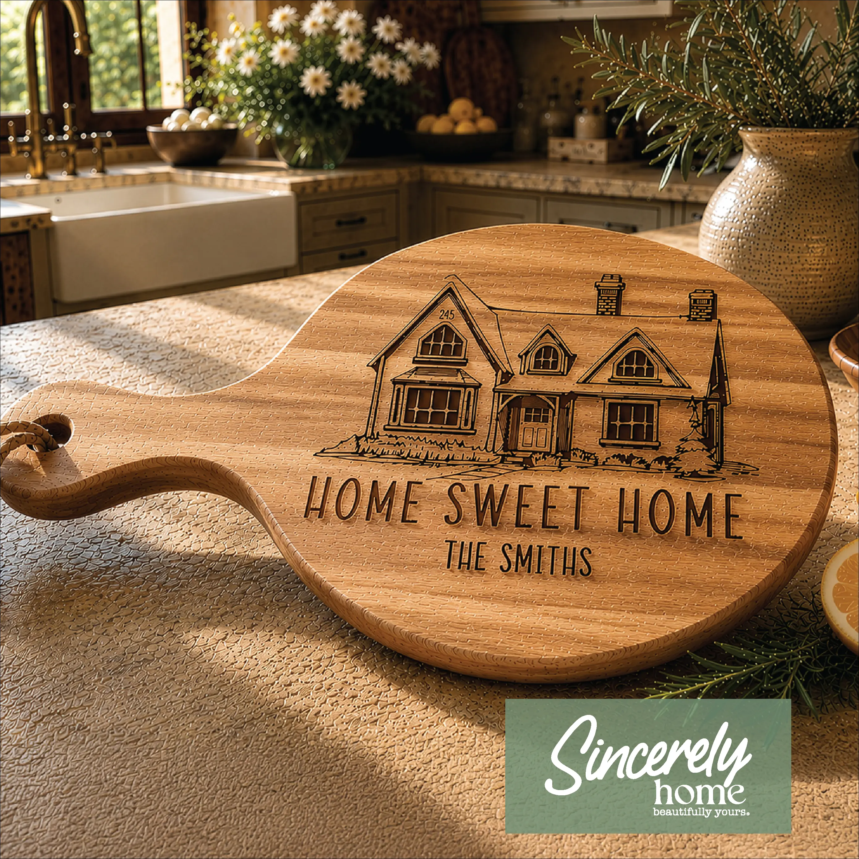 Home Sweet Home Acacia Wood Charcuterie Board, Engraved Cutting Board & Serving Tray – Farmhouse Kitchen Decor Wooden