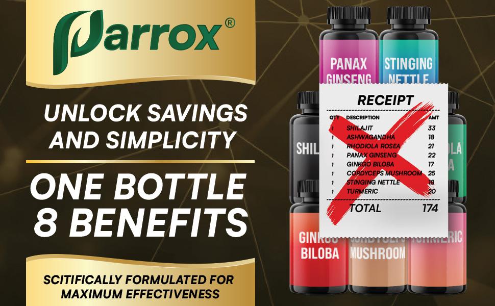 PARROX Shilajit Supplement - All-in-One Multivitamin Energy Booster with Ashwagandha & 7+ Extra Strength Ingredients - 60 Capsules - MADE IN USA PARROX Shilajit Supplement - All-in-One Multivitamin Energy Booster with Ashwagandha & 7+ Extra Strength Ingredients - 60 Capsules - MADE IN USA