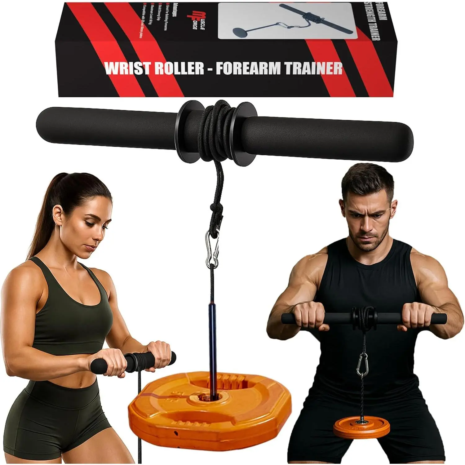 Wrist Roller & Forearm Strengthener, Forearm Exerciser Trainer for Men, Wrist and Grip Strengthener, Up to 130 LBS Load, Non-Slip Grip, 25mm/50mm Load Compatible Fore Arm Strength Trainer