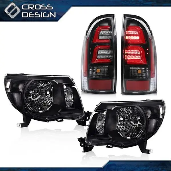 CROSSDESIGN 100% Brand New Clear/Black LED Car Headlight Bulb Lighting Assemblies & Components, 3D LED Tubes Tail Lights for 05-11 Toyota Tacoma Trucks - 1 Set Toughness Exterior Upgrade Parts, Car Exterior Upgrade