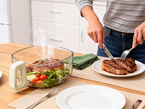 4.5 QT Glass Air Fryer - PFAS-Free & Dishwasher-Safe Basket, 8 Preset Touchscreen, 360° View Cooking, for Healthy Meals in Minutes - White