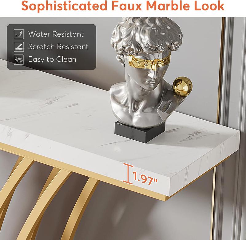 Tribesigns 59 inch Gold Console Table, Modern Entryway Table with White Faux Marble Toptable