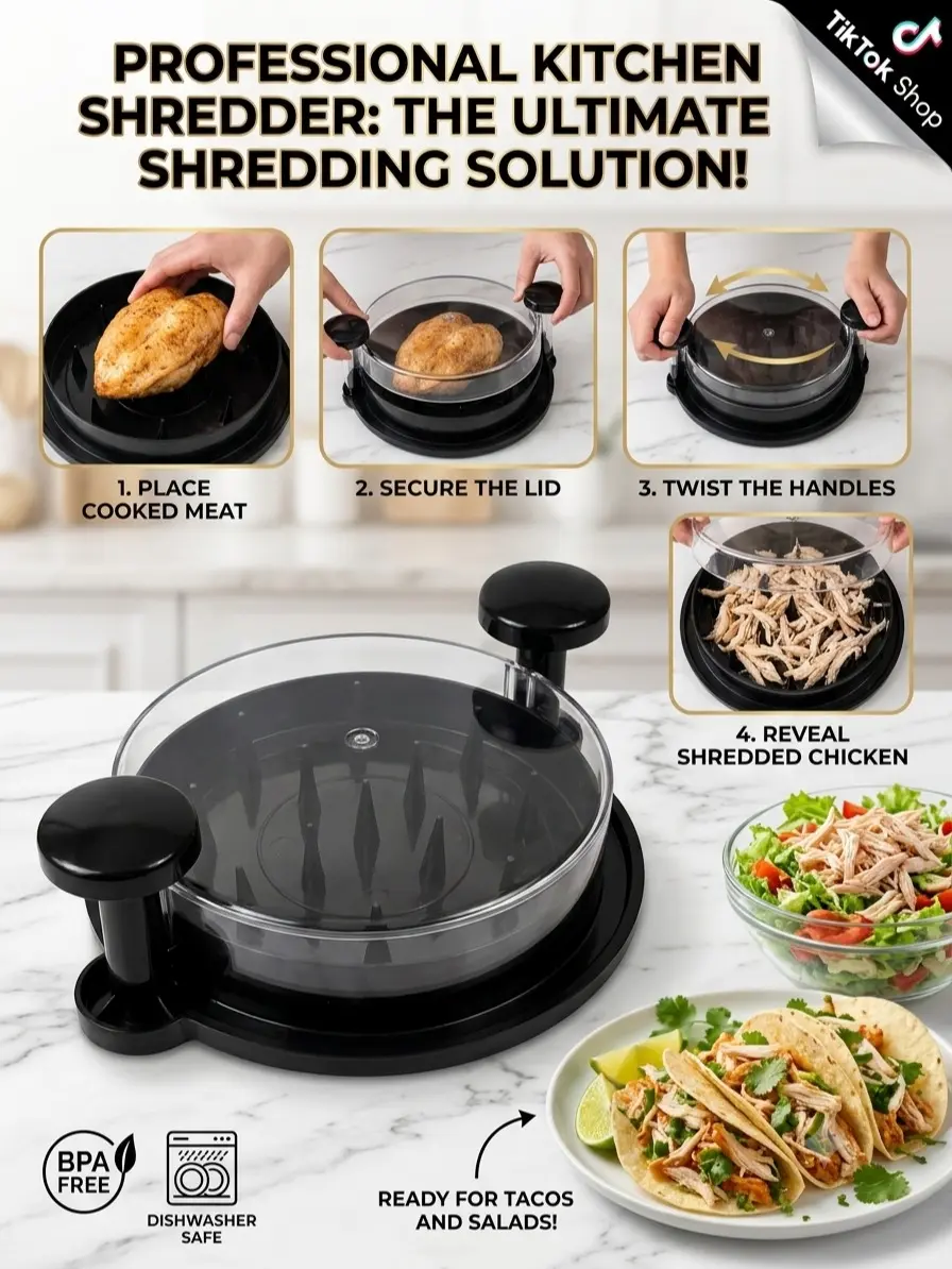 Chicken Shredder 8 Inches, Chicken Shredder Tool Twist for Pork Beef Chicken, Meat Shredder, Clear Lid, Ergonomic Handle, Strong Anti-slip, BPA Free, Easy to Clean, Dishwasher Safe (Black)