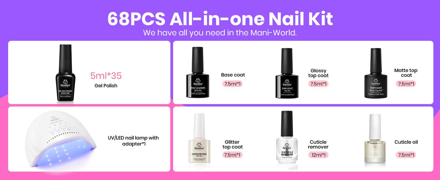 Beetles 35Colors Gel Nail Polish Starter Kit【UV Light&Top Base Gel&Diamond Decorations&Stickers&Manicure Tools】DIY Nails Art Gift salon nails at home Glitter Set Cutics #TikTokShopBacktoSchool