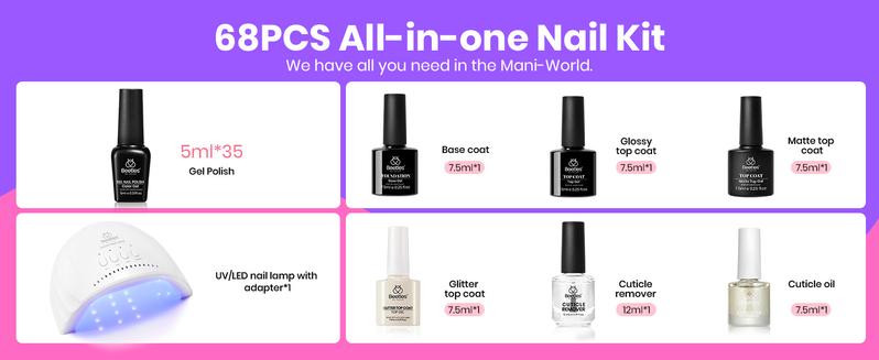 Beetles 35Colors Gel Nail Polish Starter Kit【UV Light&Top Base Gel&Diamond Decorations&Stickers&Manicure Tools】DIY Nails Art Gift salon nails at home Glitter Set Cutics #TikTokShopBacktoSchool