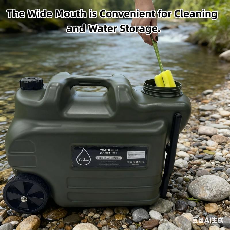 7.2 Gallon Large-Capacity Outdoor Water Container Wheeled Portable Food-Grade Material 100% Leak-Proof Design Ideal for Camping Emergency Water Storage