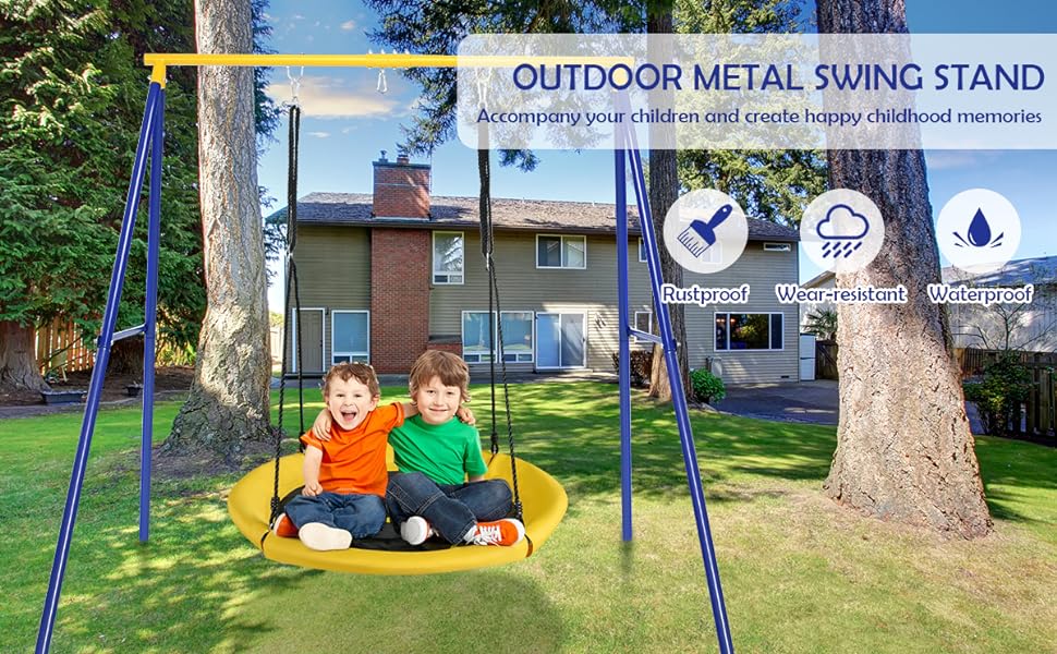 Costzon 40" Waterproof Saucer Tree Swing Set, Indoor Outdoor Round Swing with Adjustable Hanging Ropes, Safe and Sturdy Swing,Father's Day Gift