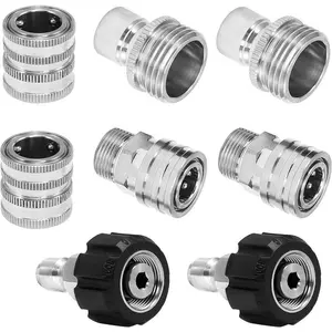 2025 New Pressure Washer Adapter Set, Stainless Steel Quick Disconnect Kit, Swivel To 3/8 Inch Quick Connect, 3/4 Inch To Quick Release,8-Pack