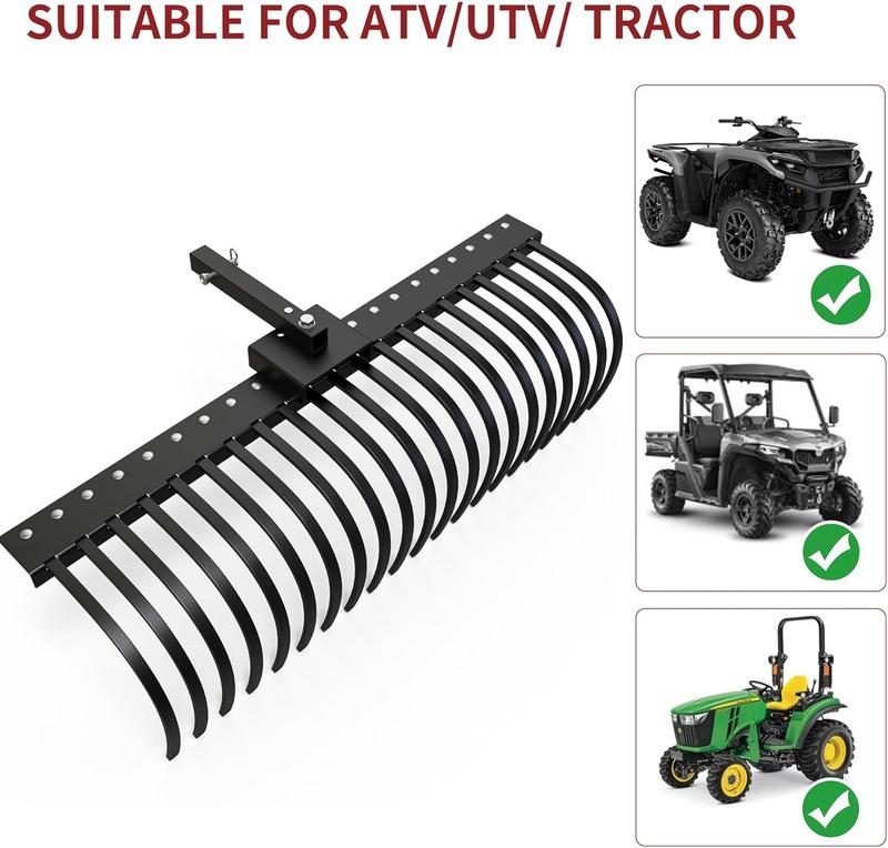 YITAMOTOR 48" / 60" Tow Behind Landscape Rake, 2" Receiver Lown Dethatcher Rack with 17 / 21 Steel Tines for ATV/UTV & 3-Point Hitch Systems Tractor, for Leaves, Debris, Grass, Pine Needles  Garden Manuallawnmower