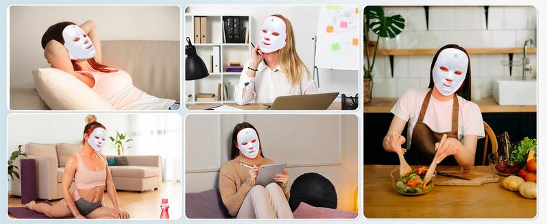 SHMHE Red Light Therapy, 7 Color LED Light Face Mask, Photon Skin Rejuvenation For Daily Care, Cordless, Rechargeable, Ideal Gift For Women, Summer Gift Skincare Facial