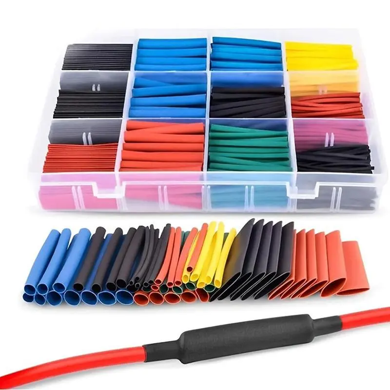 Heat Shrink Tube Kit - 2:1 Shrink Solid Color Wire Insulation Protective Cover for Cable Repair, DIY Projects, Solder Joints (Tool Box Storage, Wiring Protection & Repair)
